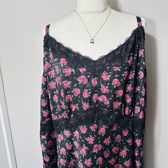 NEW Torrid Tea Length Challis Lace Trim Cami Long Sundress Size 4X Black Floral - Picture 6 of 8